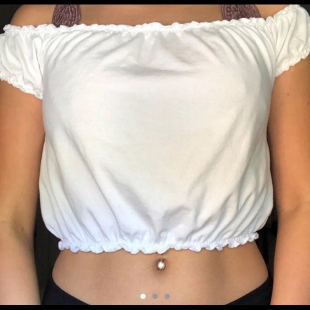 brandy melville white off the shoulder crop top